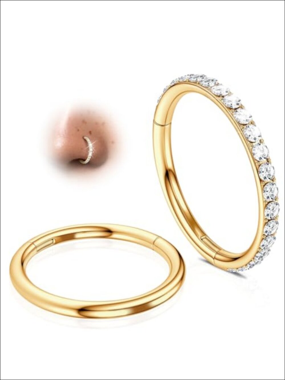 316L Surgical Steel Nose Ring Hoop Set 14G 16G 18G 20G Hypoallergenic Hinged